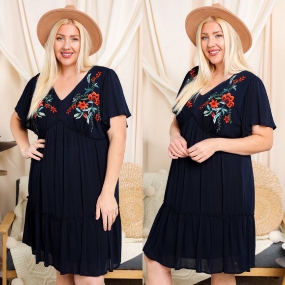 Dresses & Skirts - Out Of Office Plus Size Embroidered Mini Dress